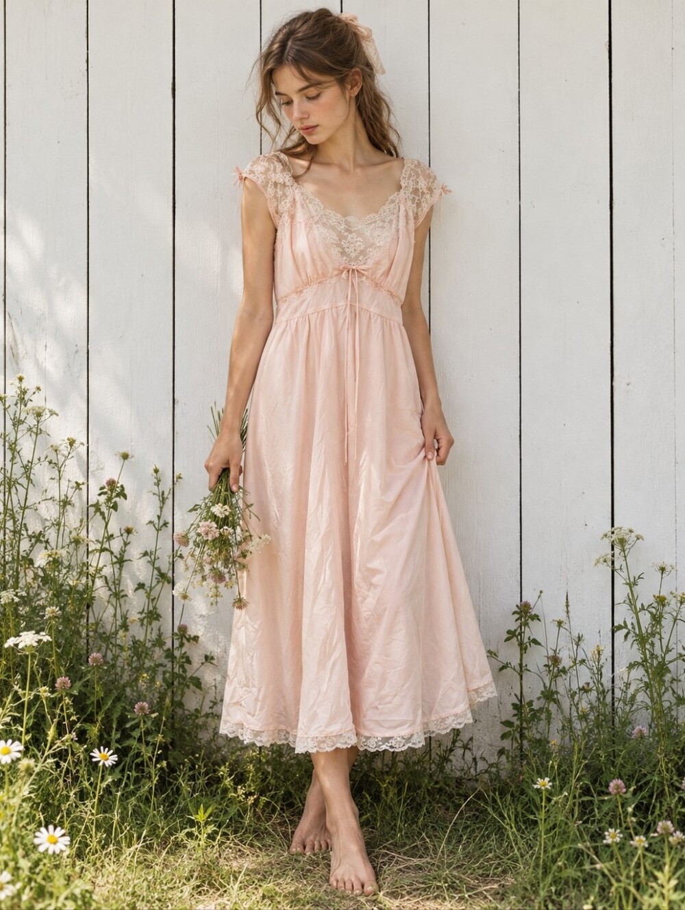 Vintage 70s Heavenly Lingerie Union Made Chemise Dress Size M/L Silk Nightgown